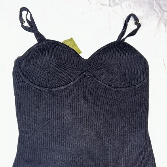 Black knit bodysuit Women's Size Medium Spaghetti straps NWT Sexy - Picture 2 of 9